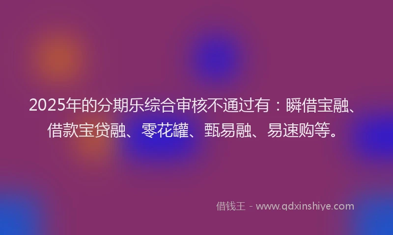 2025年的分期乐综合审核不通过有：瞬借宝融、借款宝贷融、零花罐、甄易融、易速购等。