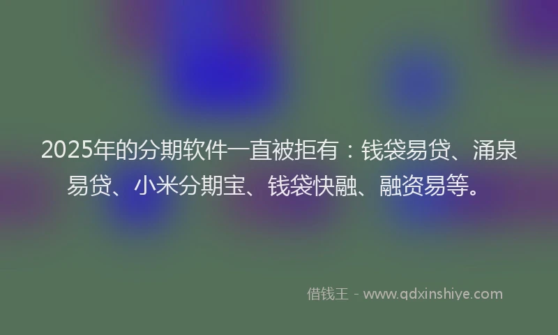 2025年的分期软件一直被拒有：钱袋易贷、涌泉易贷、小米分期宝、钱袋快融、融资易等。