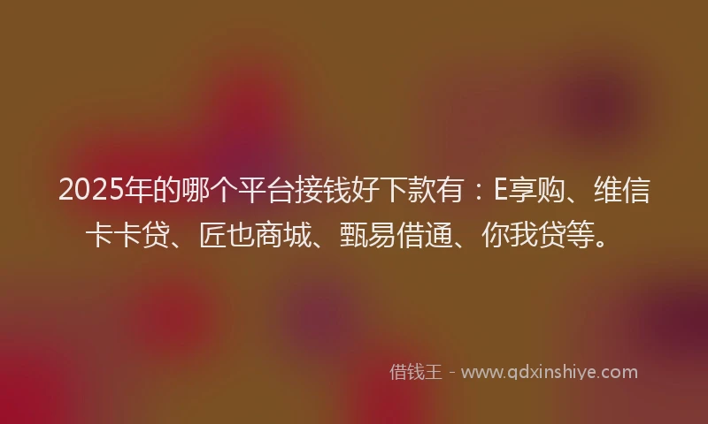 2025年的哪个平台接钱好下款有：E享购、维信卡卡贷、匠也商城、甄易借通、你我贷等。