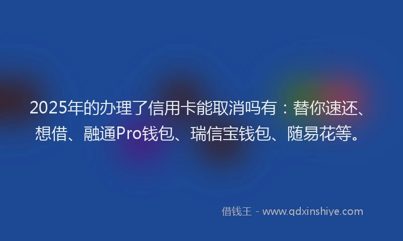 2025年的办理了信用卡能取消吗有：替你速还、想借、融通Pro钱包、瑞信宝钱包、随易花等。