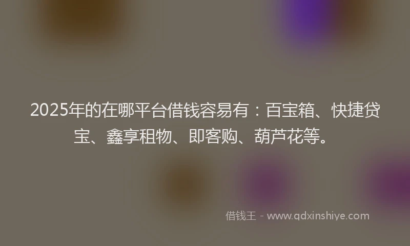 2025年的在哪平台借钱容易有：百宝箱、快捷贷宝、鑫享租物、即客购、葫芦花等。