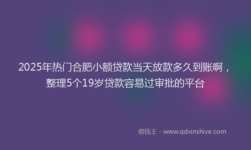 2025年热门合肥小额贷款当天放款多久到账啊，整理5个19岁贷款容易过审批的平台