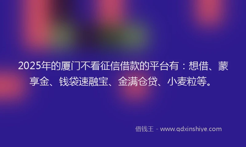 2025年的厦门不看征信借款的平台有：想借、蒙享金、钱袋速融宝、金满仓贷、小麦粒等。