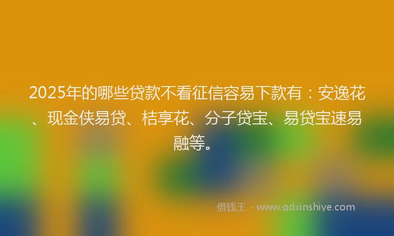 2025年的哪些贷款不看征信容易下款有：安逸花、现金侠易贷、桔享花、分子贷宝、易贷宝速易融等。