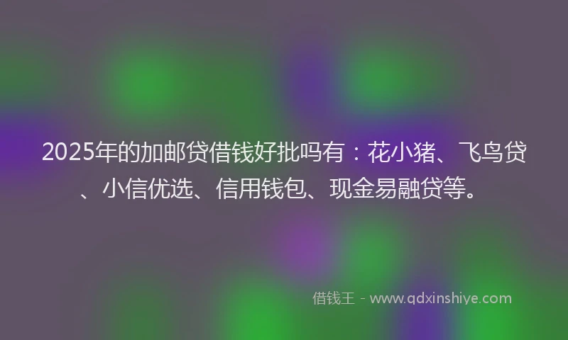 2025年的加邮贷借钱好批吗有：花小猪、飞鸟贷、小信优选、信用钱包、现金易融贷等。