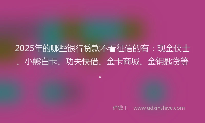 2025年的哪些银行贷款不看征信的有：现金侠士、小熊白卡、功夫快借、金卡商城、金钥匙贷等。