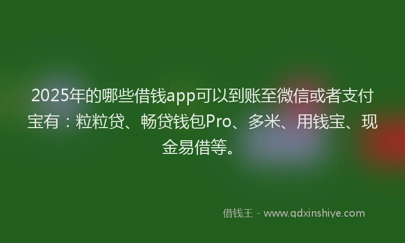 2025年的哪些借钱app可以到账至微信或者支付宝有：粒粒贷、畅贷钱包Pro、多米、用钱宝、现金易借等。