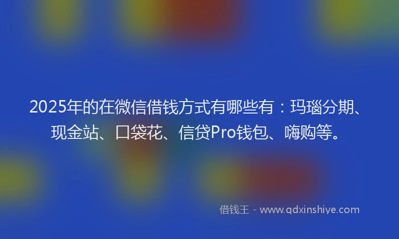 2025年的在微信借钱方式有哪些有：玛瑙分期、现金站、口袋花、信贷Pro钱包、嗨购等。