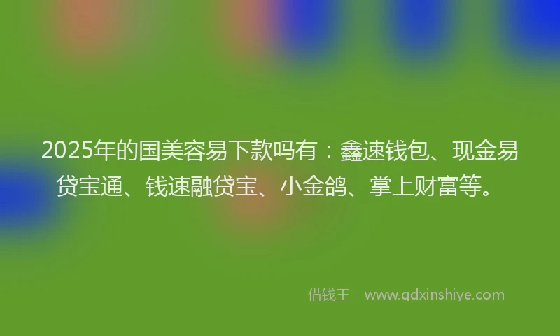2025年的国美容易下款吗有：鑫速钱包、现金易贷宝通、钱速融贷宝、小金鸽、掌上财富等。