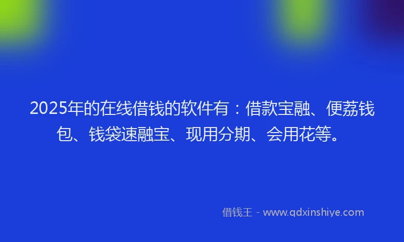 2025年的在线借钱的软件有：借款宝融、便荔钱包、钱袋速融宝、现用分期、会用花等。