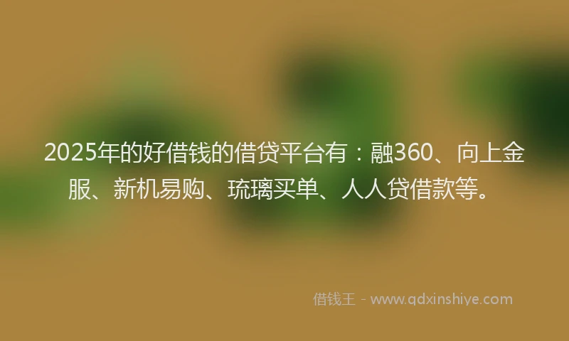 2025年的好借钱的借贷平台有：融360、向上金服、新机易购、琉璃买单、人人贷借款等。