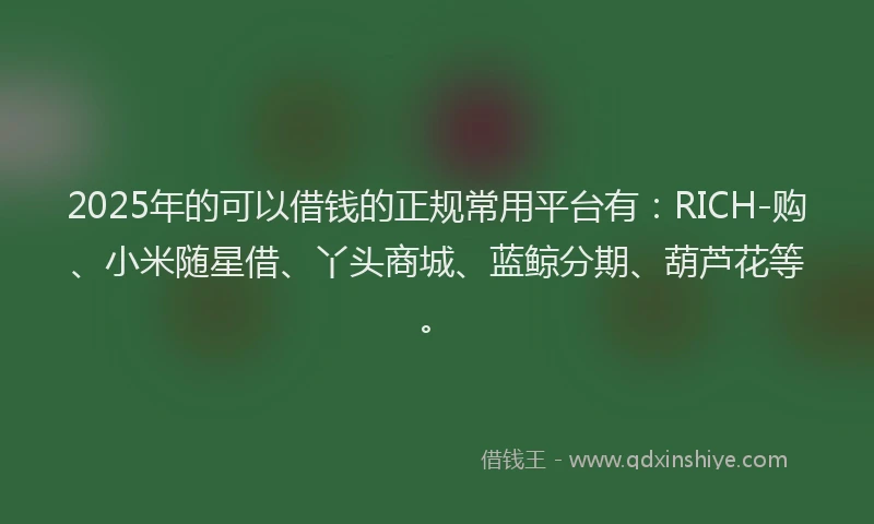 2025年的可以借钱的正规常用平台有：RICH-购、小米随星借、丫头商城、蓝鲸分期、葫芦花等。