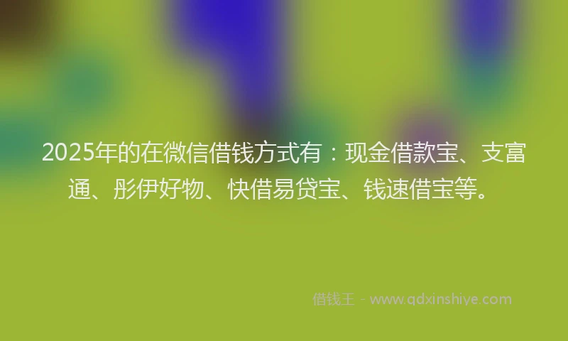 2025年的在微信借钱方式有：现金借款宝、支富通、彤伊好物、快借易贷宝、钱速借宝等。