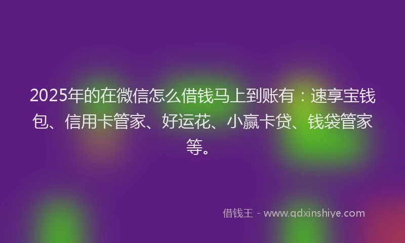 2025年的在微信怎么借钱马上到账有：速享宝钱包、信用卡管家、好运花、小赢卡贷、钱袋管家等。