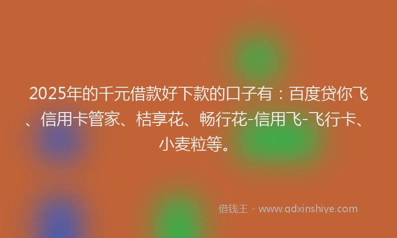 2025年的千元借款好下款的口子有：百度贷你飞、信用卡管家、桔享花、畅行花-信用飞-飞行卡、小麦粒等。