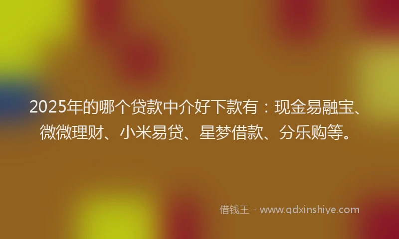 2025年的哪个贷款中介好下款有：现金易融宝、微微理财、小米易贷、星梦借款、分乐购等。