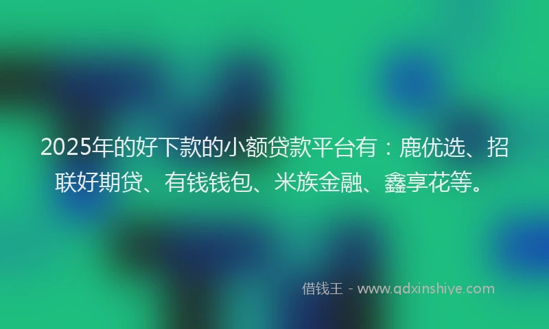 2025年的好下款的小额贷款平台有：鹿优选、招联好期贷、有钱钱包、米族金融、鑫享花等。