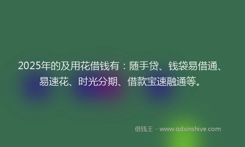 2025年的及用花借钱有：随手贷、钱袋易借通、易速花、时光分期、借款宝速融通等。