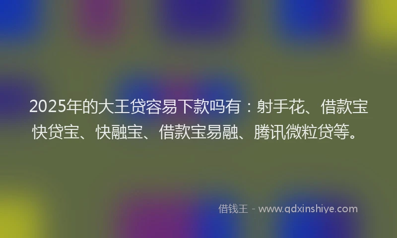 2025年的大王贷容易下款吗有：射手花、借款宝快贷宝、快融宝、借款宝易融、腾讯微粒贷等。