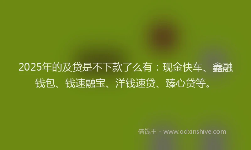 2025年的及贷是不下款了么有：现金快车、鑫融钱包、钱速融宝、洋钱速贷、臻心贷等。