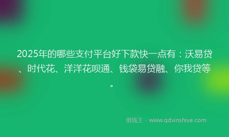 2025年的哪些支付平台好下款快一点有：沃易贷、时代花、洋洋花呗通、钱袋易贷融、你我贷等。