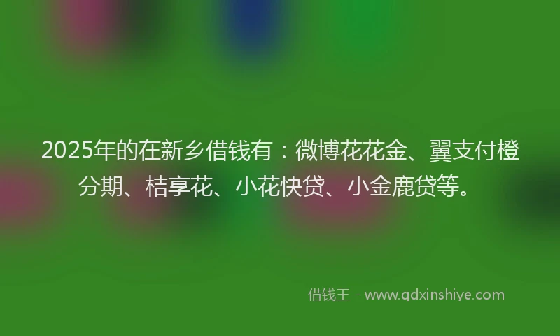 2025年的在新乡借钱有：微博花花金、翼支付橙分期、桔享花、小花快贷、小金鹿贷等。