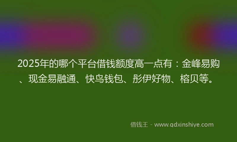 2025年的哪个平台借钱额度高一点有：金峰易购、现金易融通、快鸟钱包、彤伊好物、榕贝等。