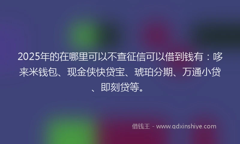 2025年的在哪里可以不查征信可以借到钱有：哆来米钱包、现金侠快贷宝、琥珀分期、万通小贷、即刻贷等。