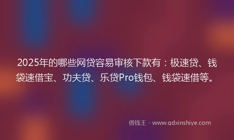 2025年的哪些网贷容易审核下款有：极速贷、钱袋速借宝、功夫贷、乐贷Pro钱包、钱袋速借等。