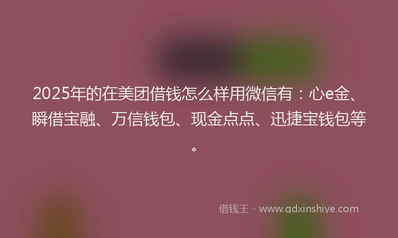 2025年的在美团借钱怎么样用微信有：心e金、瞬借宝融、万信钱包、现金点点、迅捷宝钱包等。