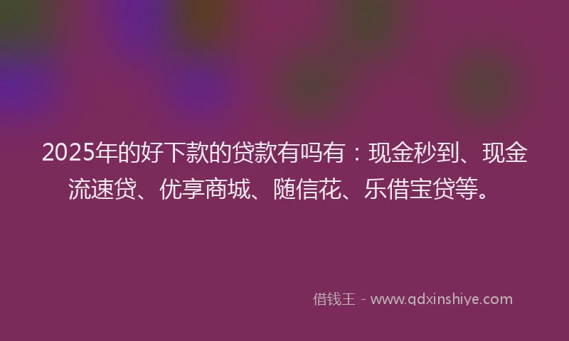 2025年的好下款的贷款有吗有：现金秒到、现金流速贷、优享商城、随信花、乐借宝贷等。