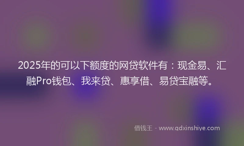 2025年的可以下额度的网贷软件有：现金易、汇融Pro钱包、我来贷、惠享借、易贷宝融等。