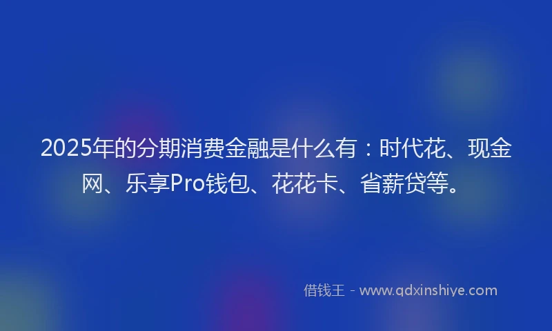 2025年的分期消费金融是什么有：时代花、现金网、乐享Pro钱包、花花卡、省薪贷等。