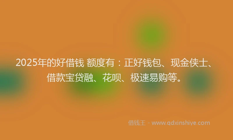 2025年的好借钱 额度有：正好钱包、现金侠士、借款宝贷融、花呗、极速易购等。