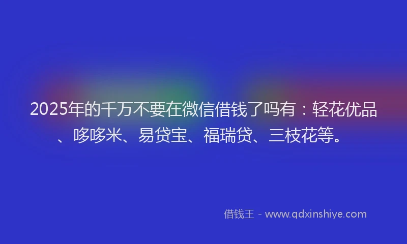 2025年的千万不要在微信借钱了吗有：轻花优品、哆哆米、易贷宝、福瑞贷、三枝花等。