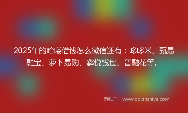 2025年的哈喽借钱怎么微信还有：哆哆米、甄易融宝、萝卜易购、鑫悦钱包、普融花等。