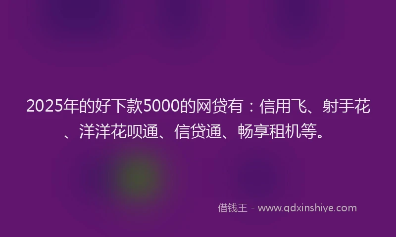 2025年的好下款5000的网贷有：信用飞、射手花、洋洋花呗通、信贷通、畅享租机等。