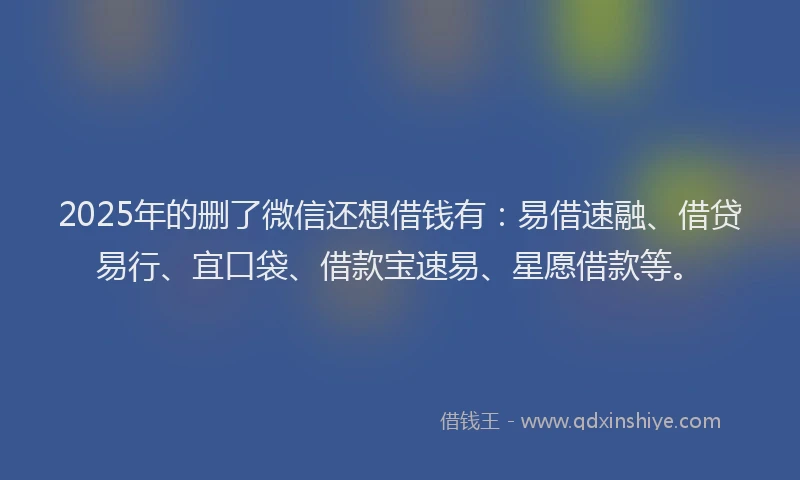 2025年的删了微信还想借钱有：易借速融、借贷易行、宜口袋、借款宝速易、星愿借款等。