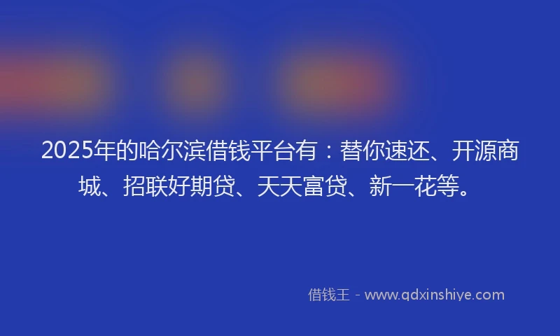 2025年的哈尔滨借钱平台有：替你速还、开源商城、招联好期贷、天天富贷、新一花等。