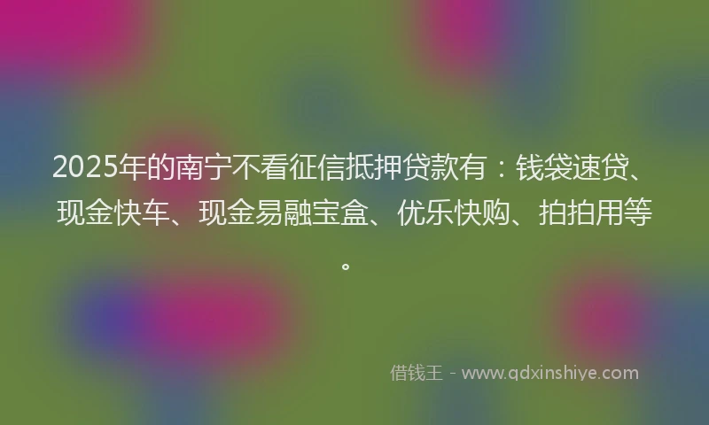 2025年的南宁不看征信抵押贷款有：钱袋速贷、现金快车、现金易融宝盒、优乐快购、拍拍用等。