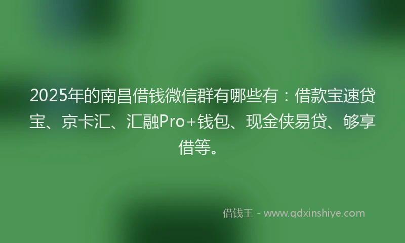 2025年的南昌借钱微信群有哪些有：借款宝速贷宝、京卡汇、汇融Pro+钱包、现金侠易贷、够享借等。