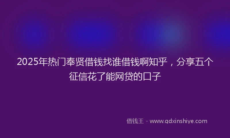 2025年热门奉贤借钱找谁借钱啊知乎，分享五个征信花了能网贷的口子