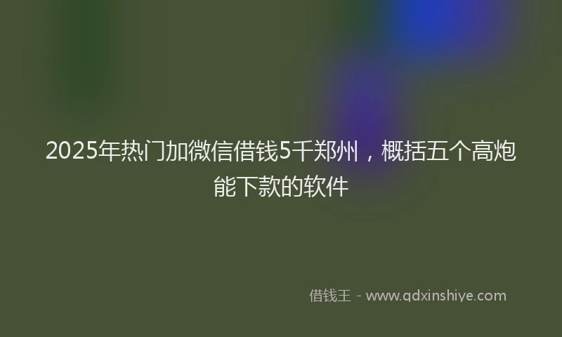 2025年热门加微信借钱5千郑州，概括五个高炮能下款的软件