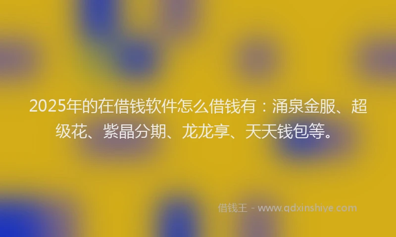 2025年的在借钱软件怎么借钱有：涌泉金服、超级花、紫晶分期、龙龙享、天天钱包等。