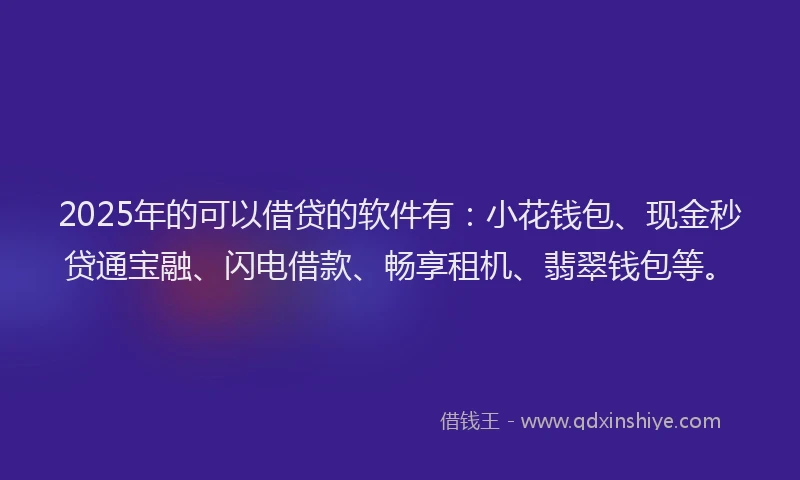 2025年的可以借贷的软件有：小花钱包、现金秒贷通宝融、闪电借款、畅享租机、翡翠钱包等。