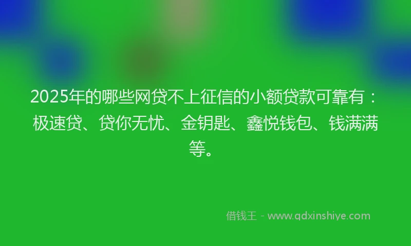 2025年的哪些网贷不上征信的小额贷款可靠有：极速贷、贷你无忧、金钥匙、鑫悦钱包、钱满满等。