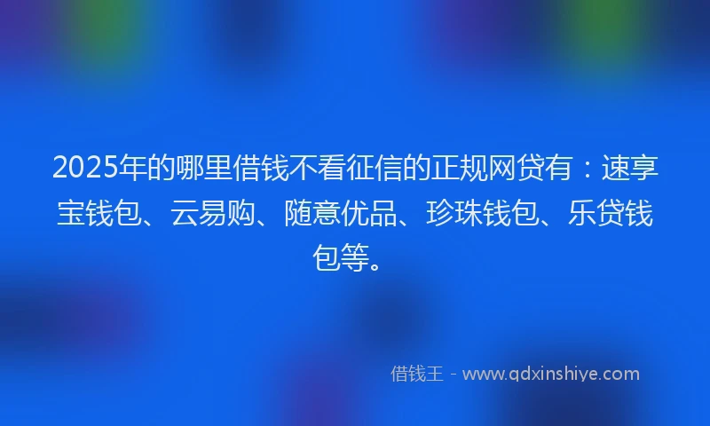 2025年的哪里借钱不看征信的正规网贷有：速享宝钱包、云易购、随意优品、珍珠钱包、乐贷钱包等。