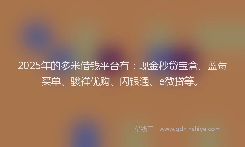 2025年的多米借钱平台有：现金秒贷宝盒、蓝莓买单、骏祥优购、闪银通、e微贷等。