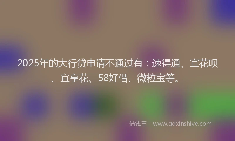 2025年的大行贷申请不通过有：速得通、宜花呗、宜享花、58好借、微粒宝等。