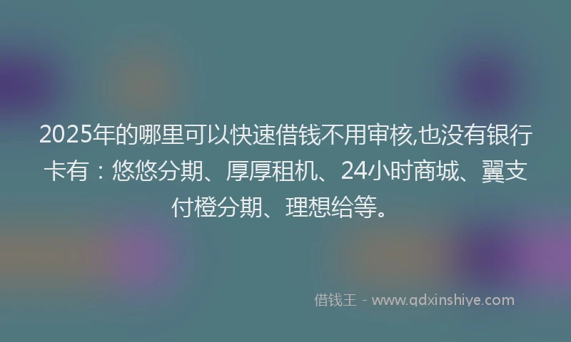 2025年的哪里可以快速借钱不用审核,也没有银行卡有：悠悠分期、厚厚租机、24小时商城、翼支付橙分期、理想给等。